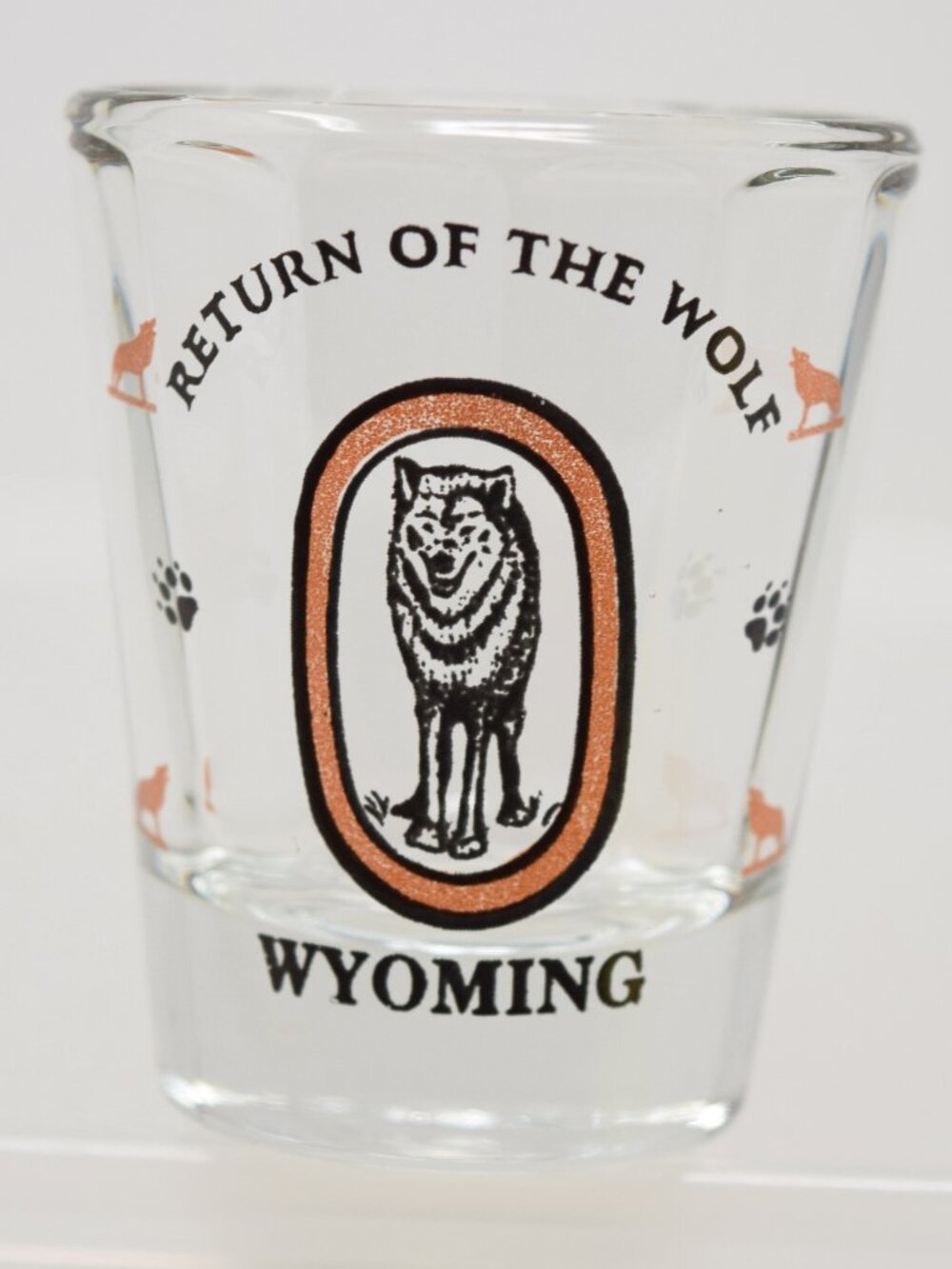 Return of the Wolf Wyoming Shot Glass USA Vintage National Park NPS Wildlife Bar